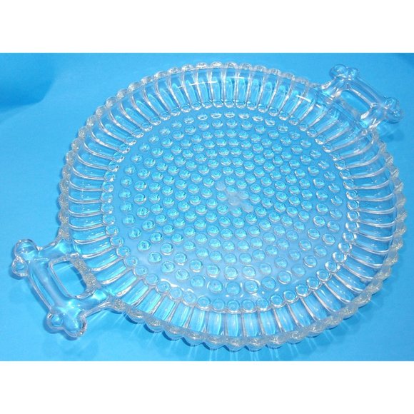 VTG Jeannette Clear Glass Small Round Hobnail Cheese/Snack Tray w/ Handles 9" - Picture 8 of 10
